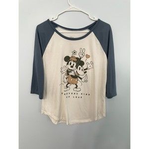 Disney Mickey Mouse and Minnie Graphic Tshirt Raglan Tee Color Block Shirt Sz L